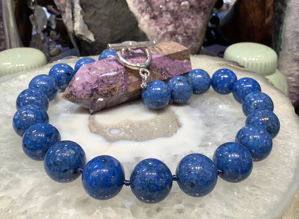 20mm Large Natural Denim Blue Lapis Lazuli Round Gemstone Bead Necklace