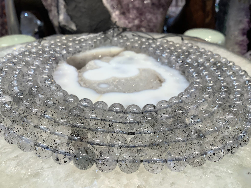 Beautiful Natural Quartz With Mica Rutile Gemstone Beads - 8mm