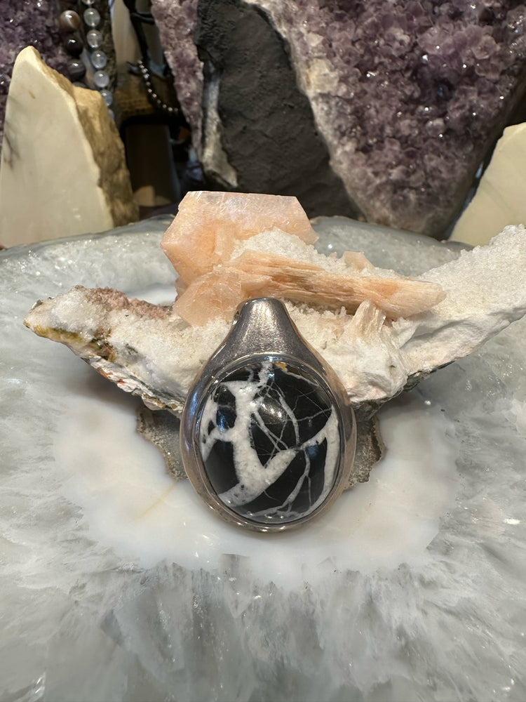 Stunning Black & White Jasper sterling silver gemstone pendant