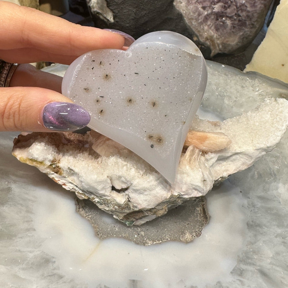 Large Incredible Sparkling Grey Drusy Gemstone Heart Pendant