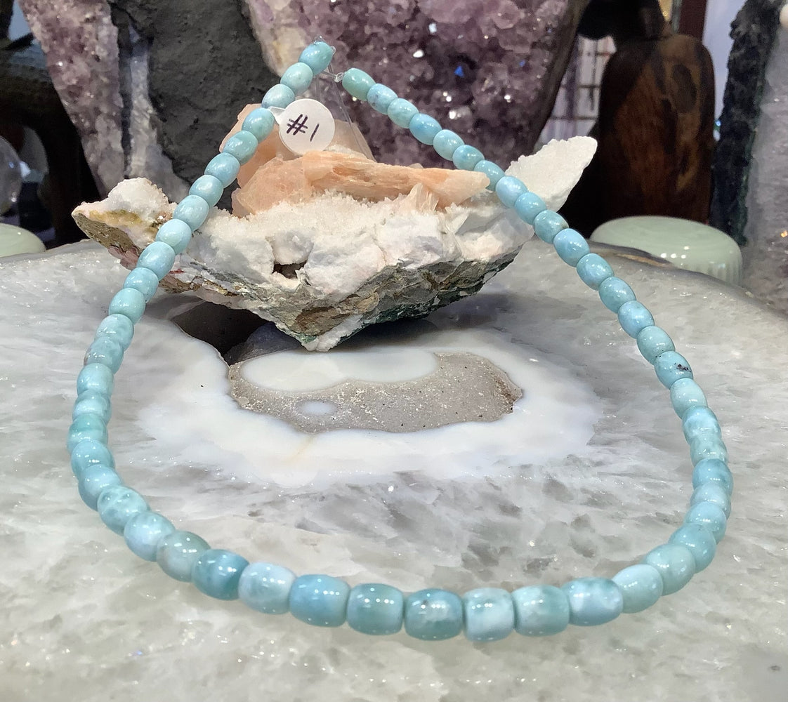 Stunning Natural Blue Larimar Barrel  Gemstone Beads #1