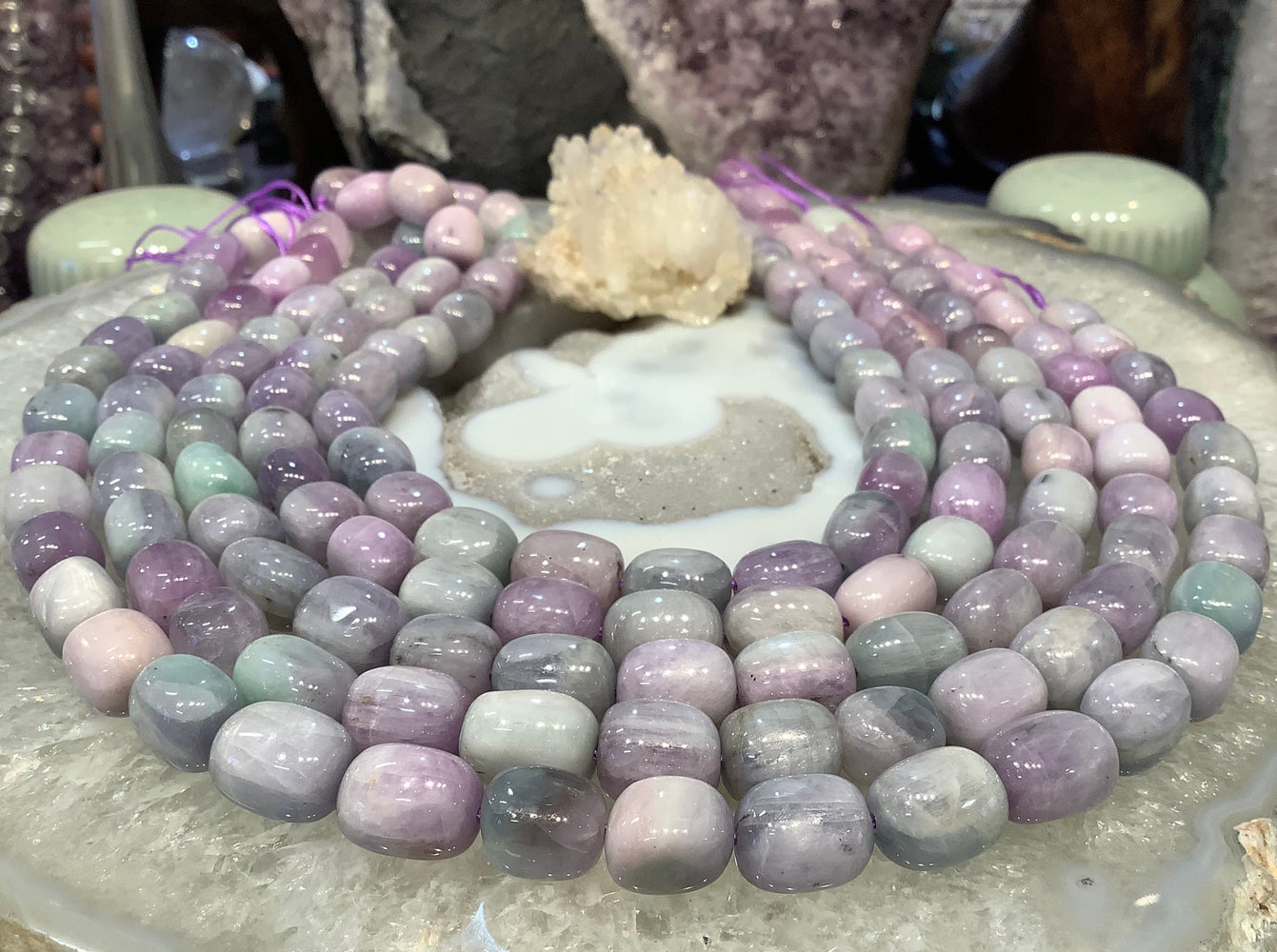 Rare Purple Chatoyant Kunzite Barrel Gemstone Beads