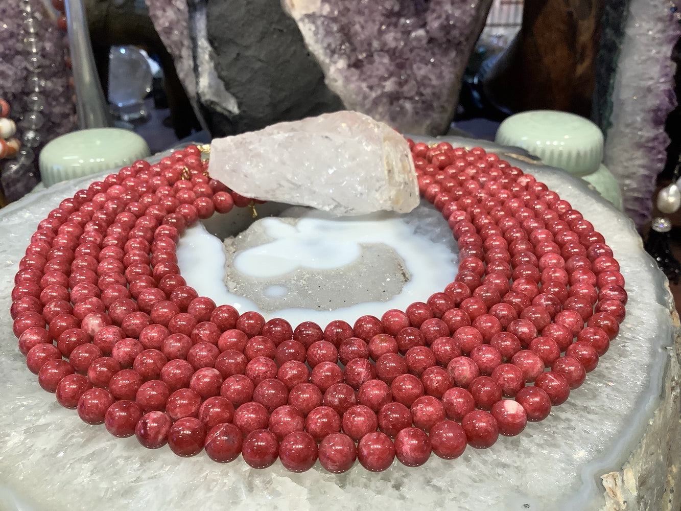 8mm Deep Pink Round Thulite Gemstone Beads - Norway
