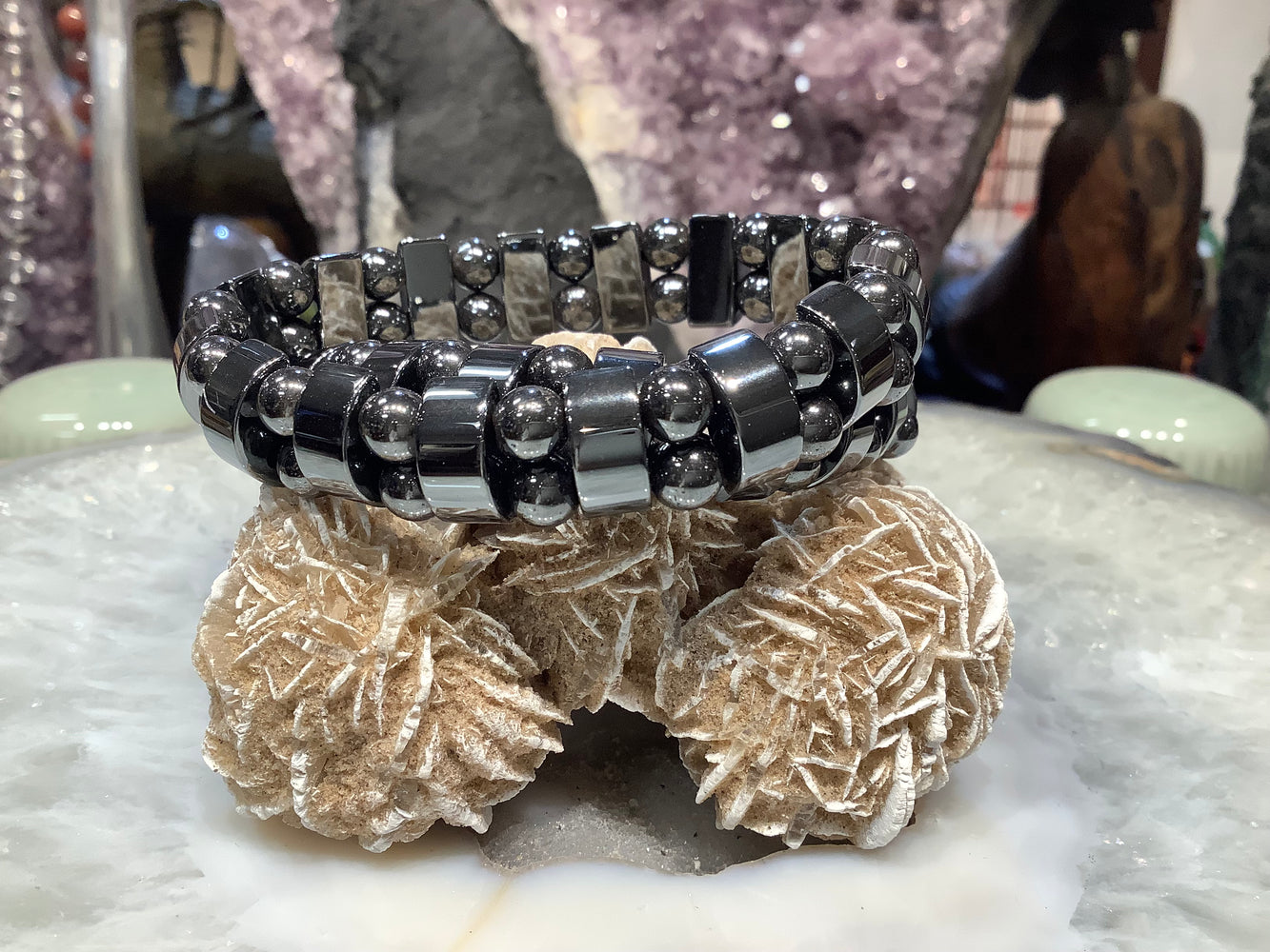 Hematite cuff gemstone bracelet