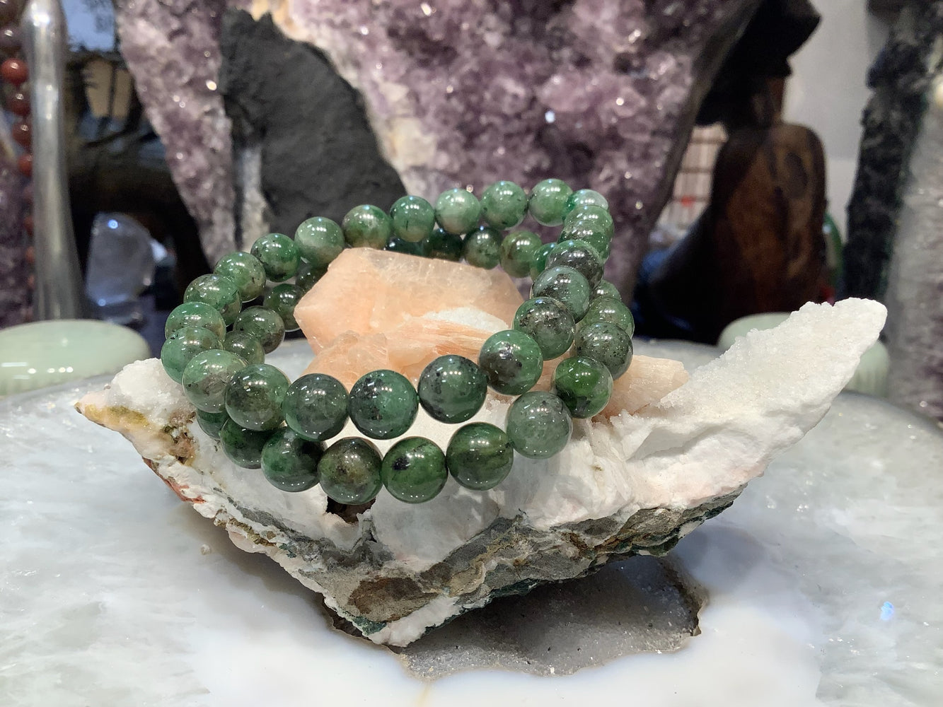 Rare Green Tsarovite garnet 8mm  gemstone bracelet