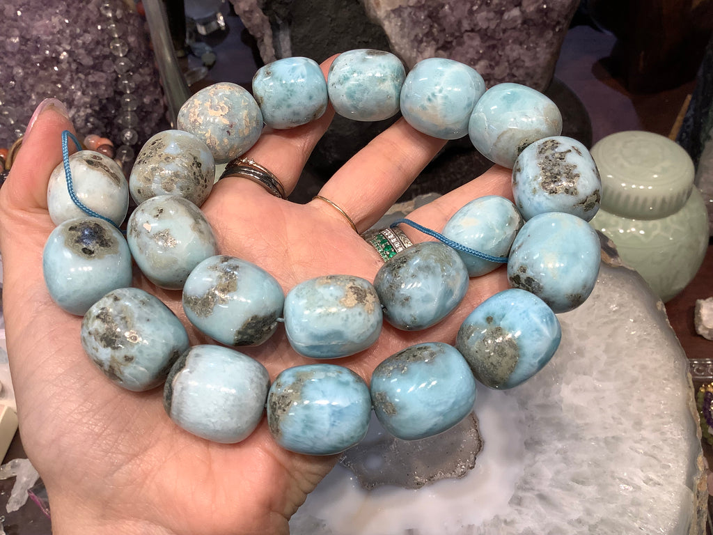 Gorgeous Larimar huge barrel  21-22mm gemstones beads