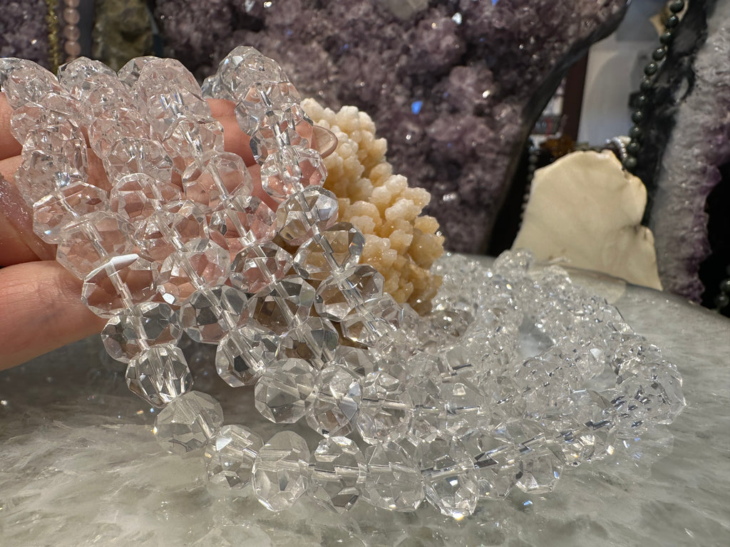 Sparkling Clear Quartz Rock Crystal fancy faceted cut 11-12mm gemstone beads
