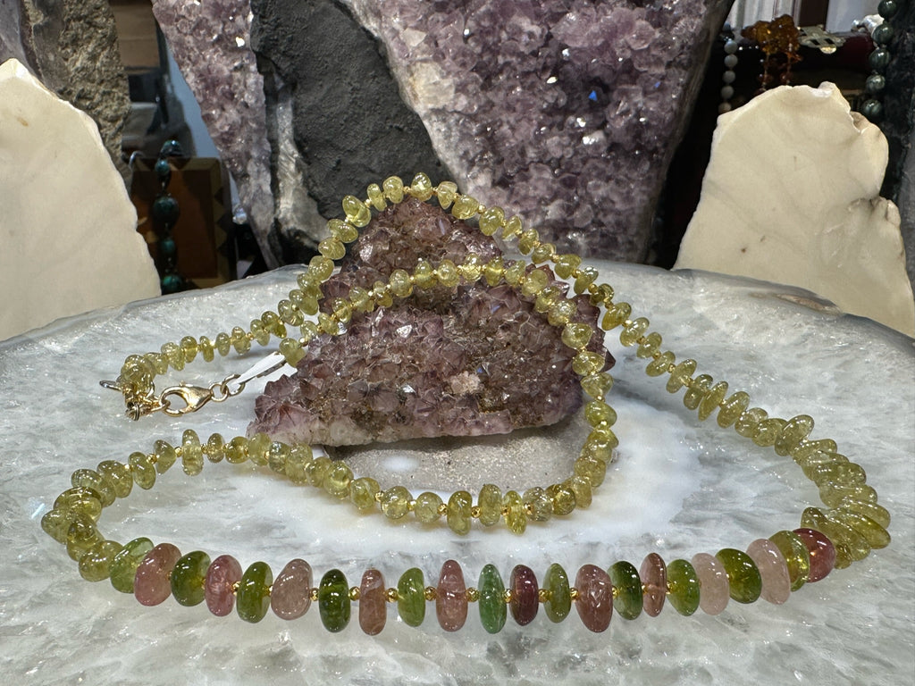 Rare Stunning Quality Natural Tourmaline & Green Garnet Necklace