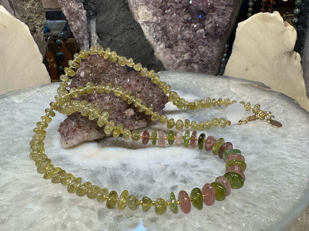 Rare Stunning Quality Natural Tourmaline & Green Garnet Necklace