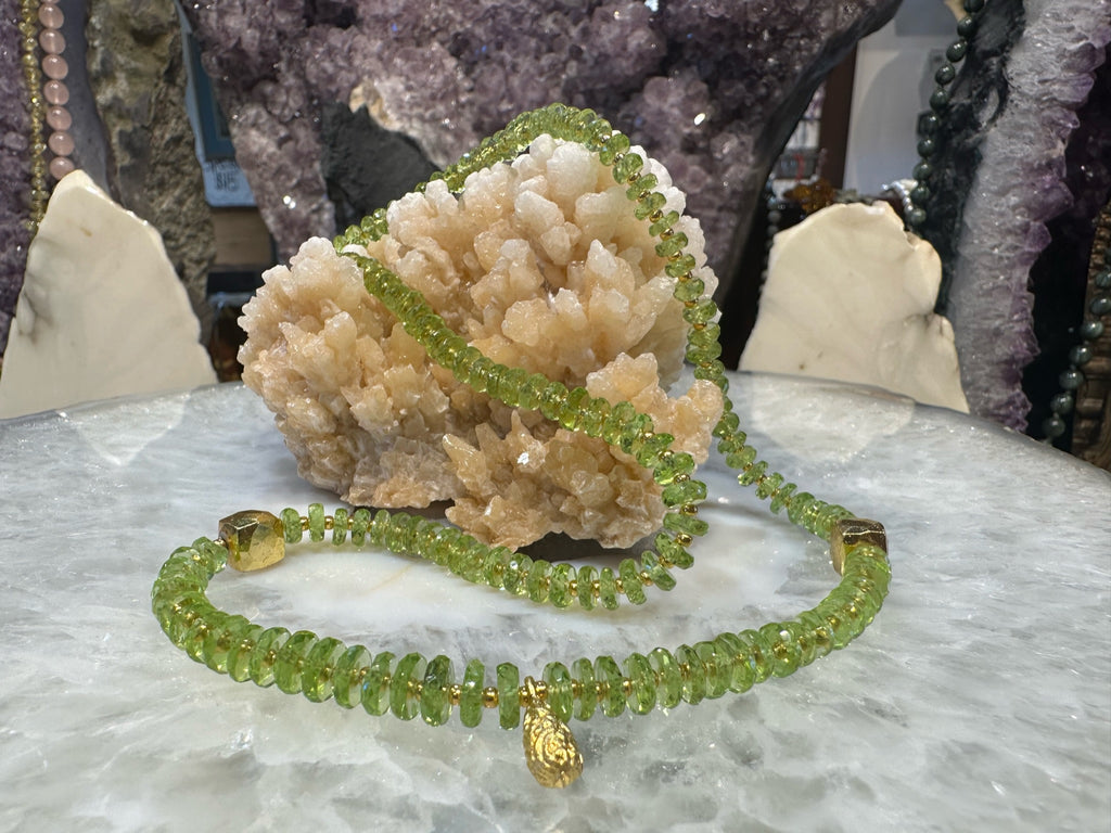 Gorgeous Gem peridot faceted Heishi Cut gemstone necklace