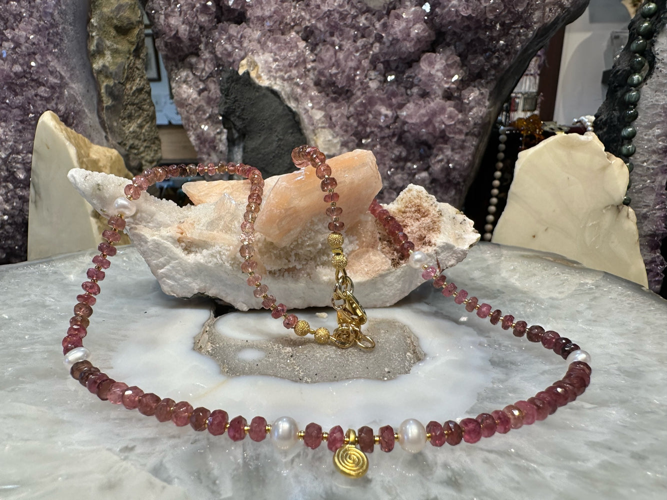Sparkling Pink Tourmaline Rubellite Gemstone Necklace