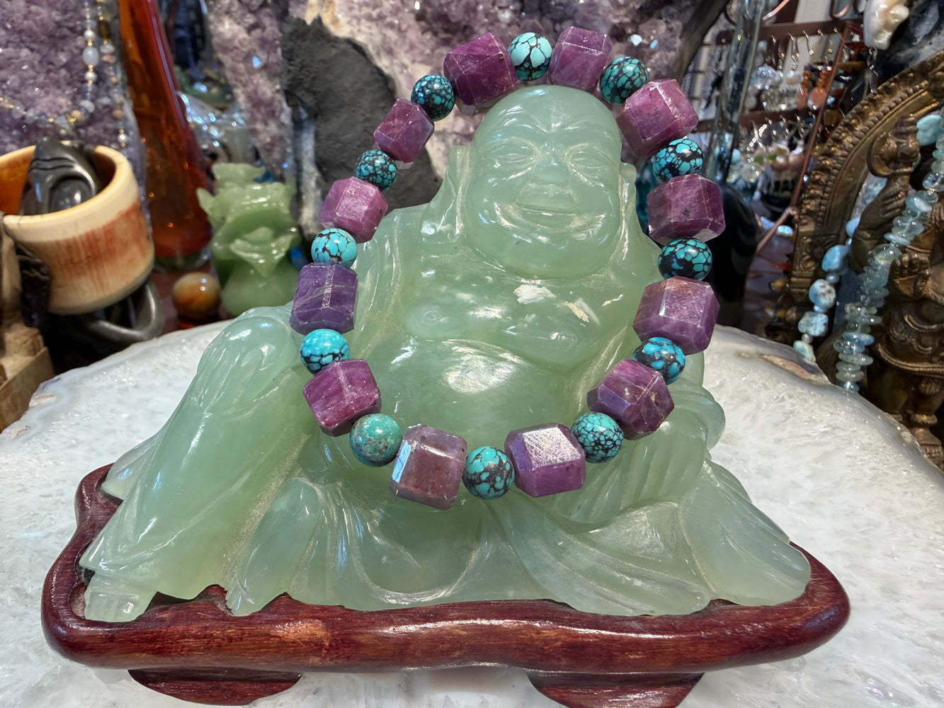 Rare Beautiful Natural Ruby Hexagon & Turquoise gemstone bracelet