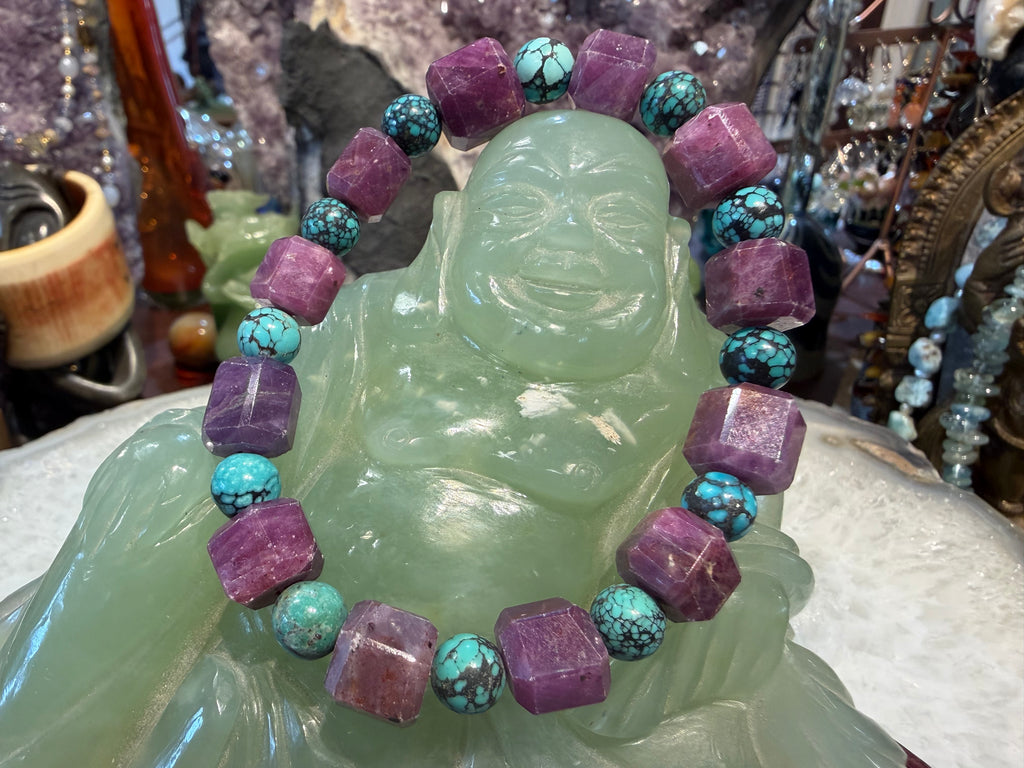 Rare Beautiful Natural Ruby Hexagon & Turquoise gemstone bracelet