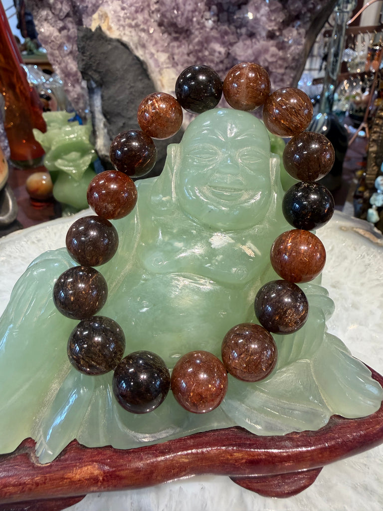 Rare 14mm Beautiful deep copper rutile quartz gemstone bracelet