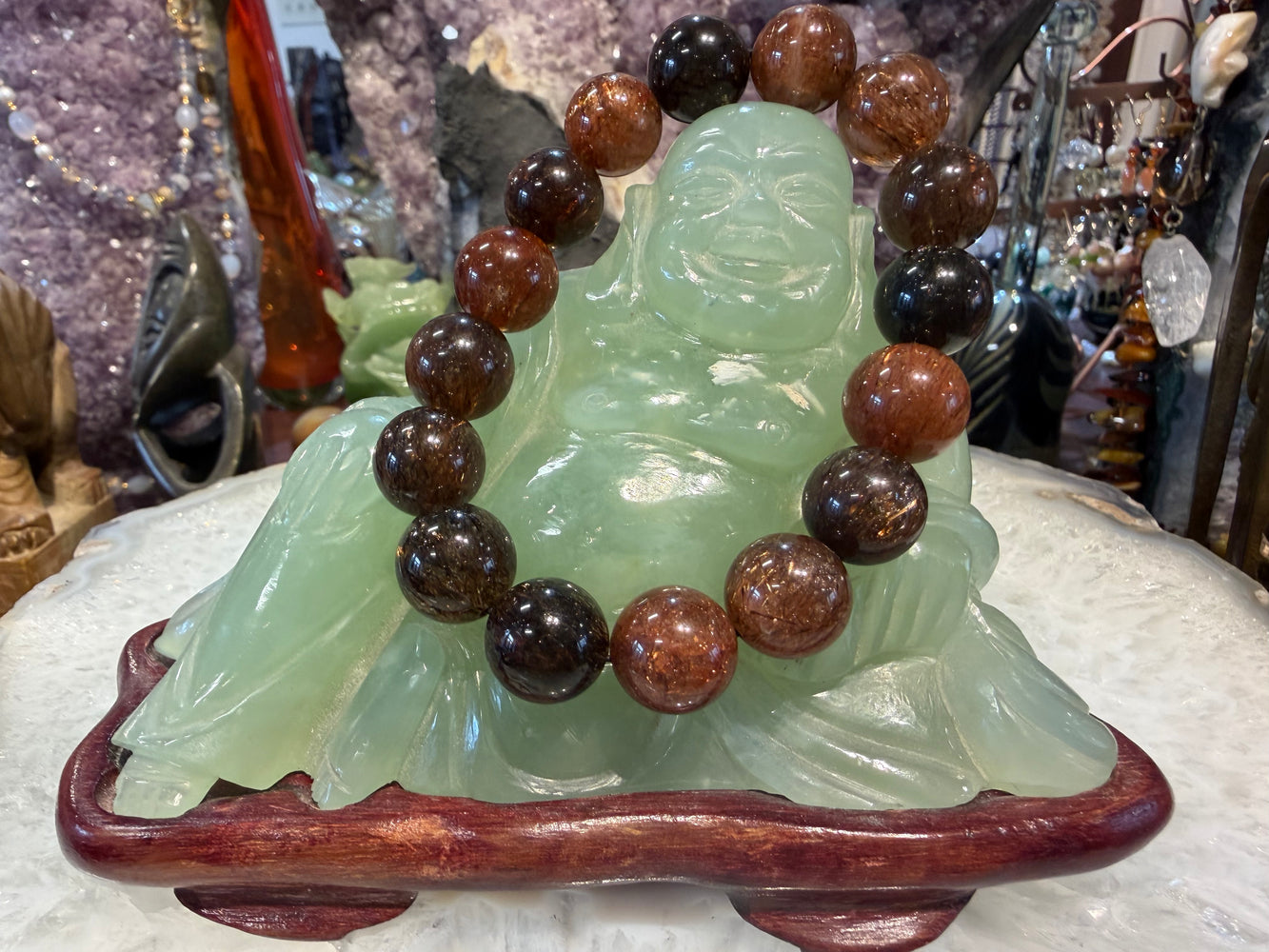 Rare 14mm Beautiful deep copper rutile quartz gemstone bracelet