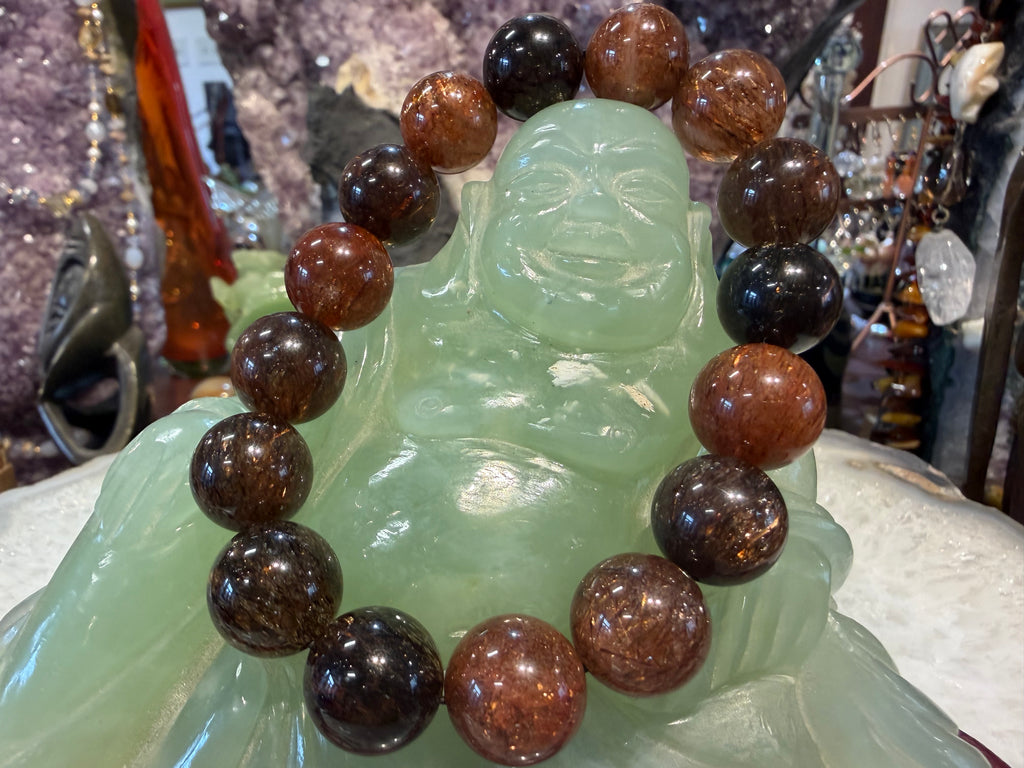Rare 14mm Beautiful deep copper rutile quartz gemstone bracelet