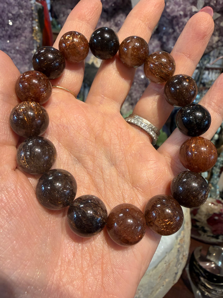 Rare 14mm Beautiful deep copper rutile quartz gemstone bracelet