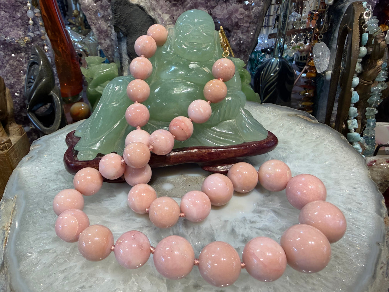 Large Graduated Peruvian pink opal gemstone beads Necklace