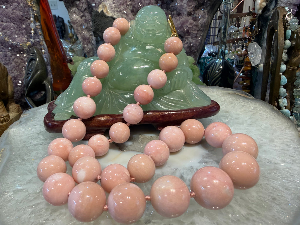 Large Graduated Peruvian pink opal gemstone beads Necklace