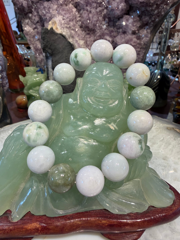 Lavender green Burma jadeite jade 15mm gemstone bead bracelet