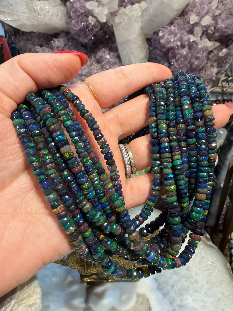 Beautiful Black Ethiopian fire opal faceted 4-5mm faceted rondelles