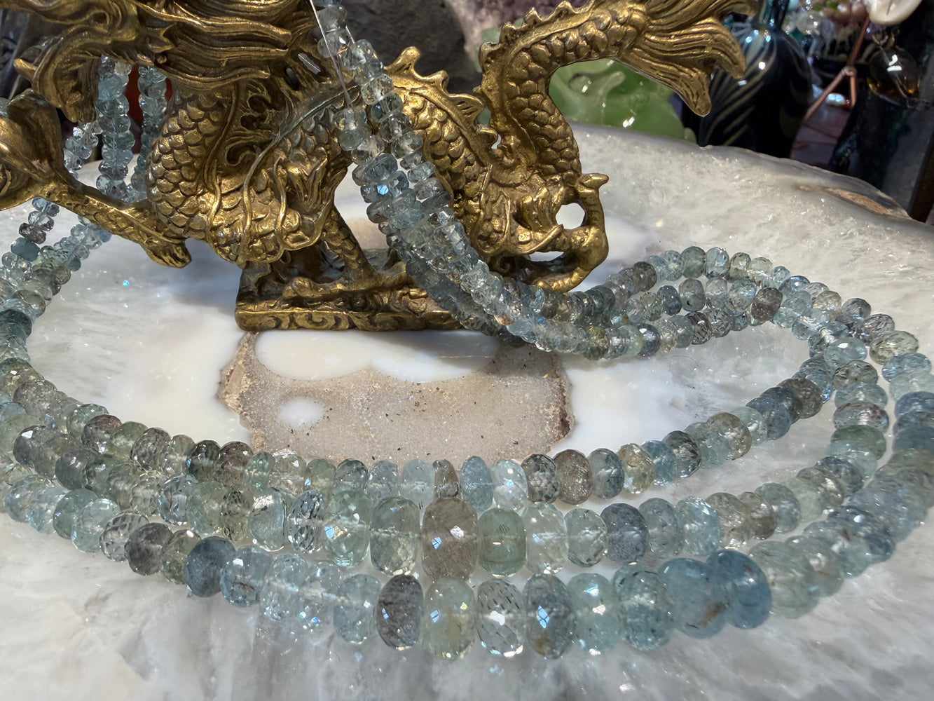Stunning Moss aquamarine faceted 5-9mm rondelle