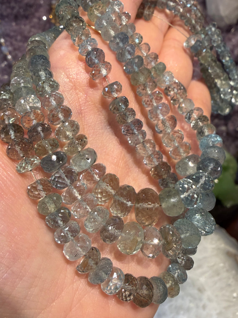 Stunning Moss aquamarine faceted 5-9mm rondelle