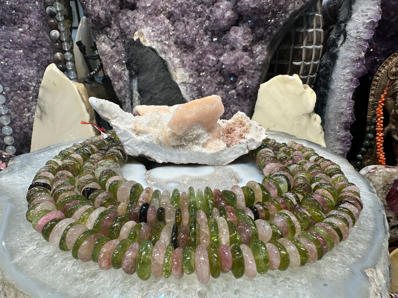 Rare Natural Large Pink Green Nugget Gemstone Stone Beads