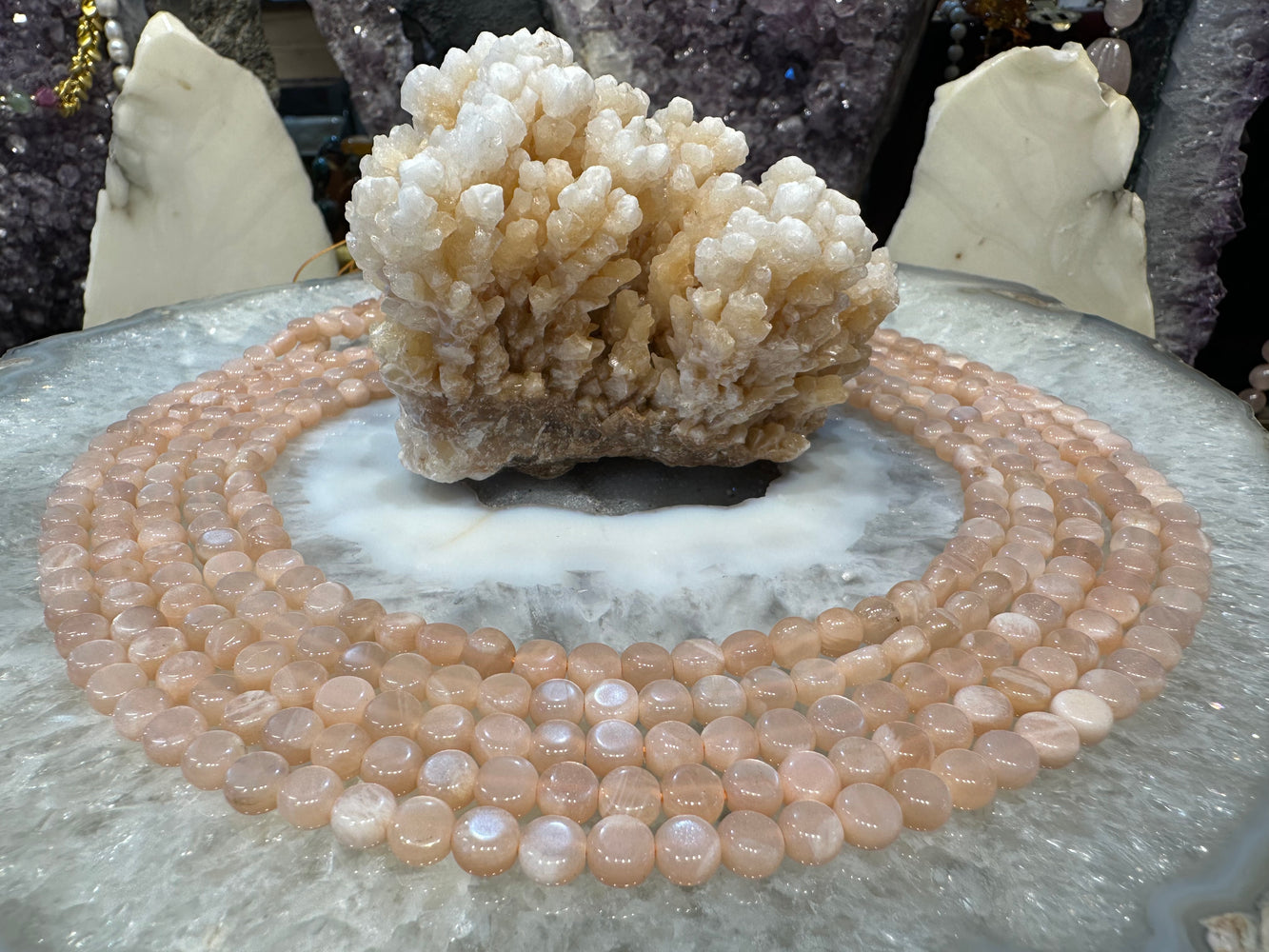 Peach moonstone coin 6mm gemstone