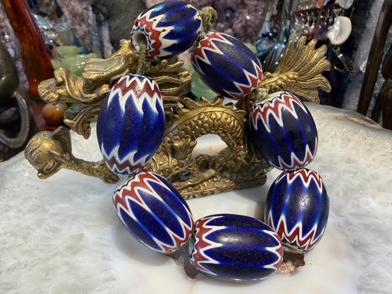 7 old blue Venetian African 6 layer large trade beads