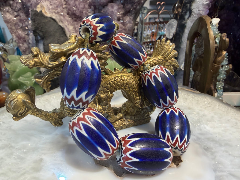 7 old blue Venetian African 6 layer large trade beads