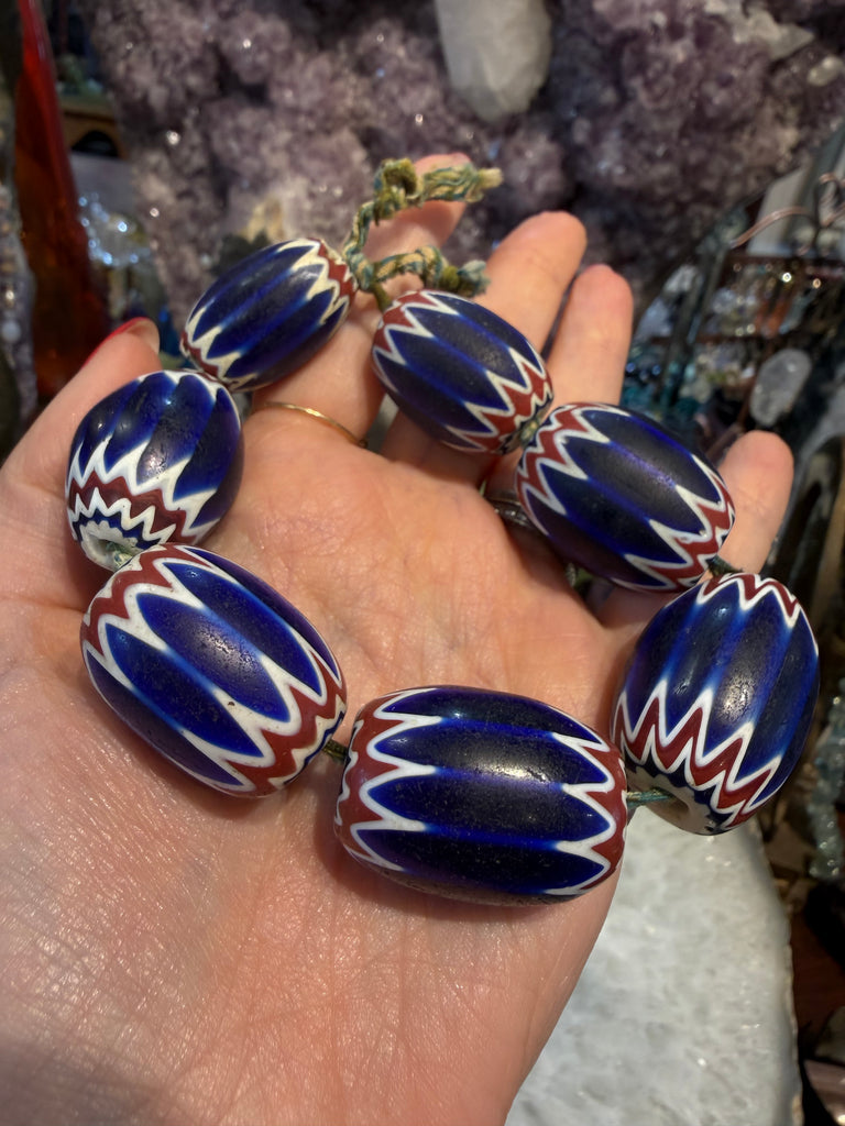 7 old blue Venetian African 6 layer large trade beads