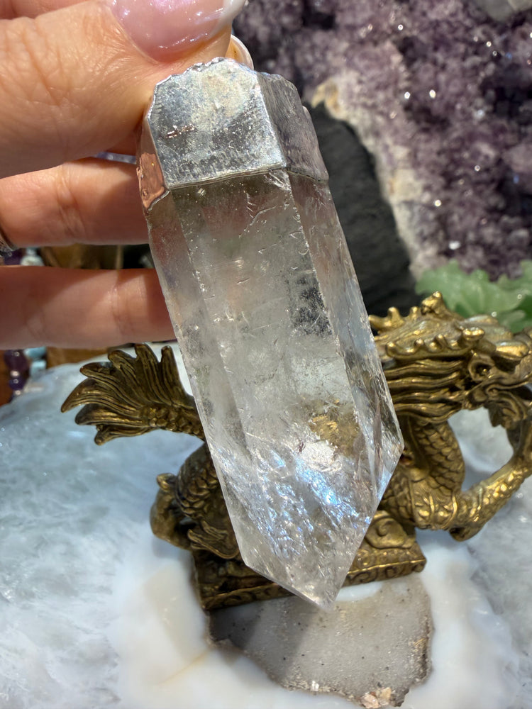 Grand pendentif pointe de cristal de quartz du Brésil