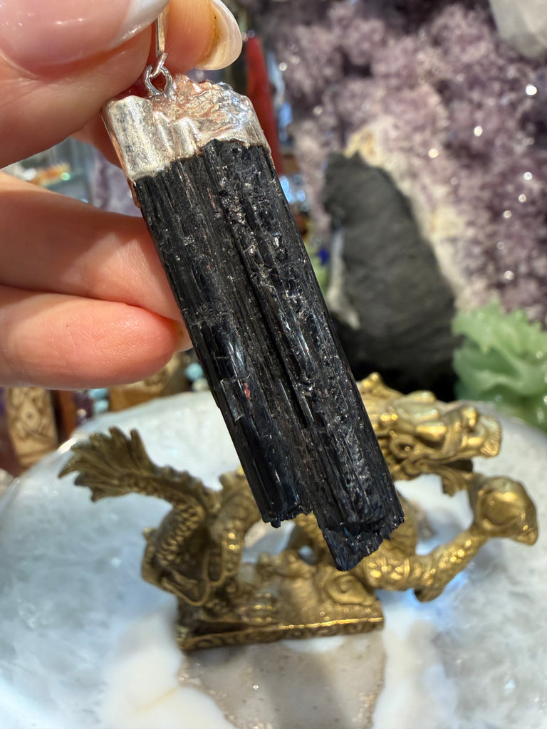 Black tourmaline rough pendant