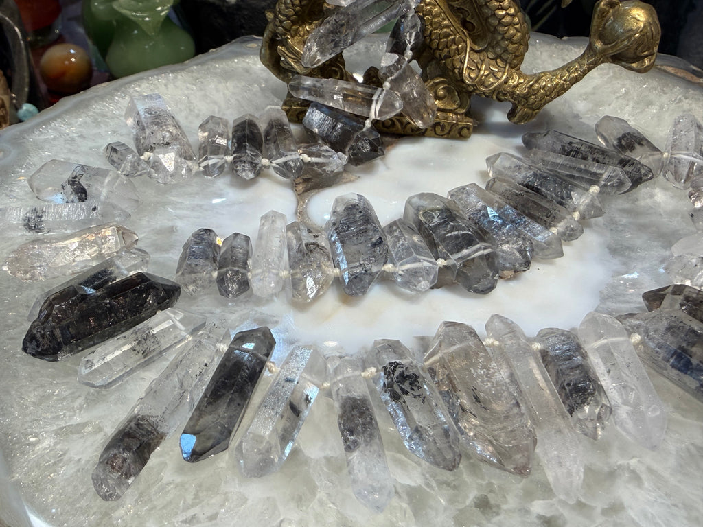 Stunning Tibetan double terminated quartz top drilled point gemstone beads