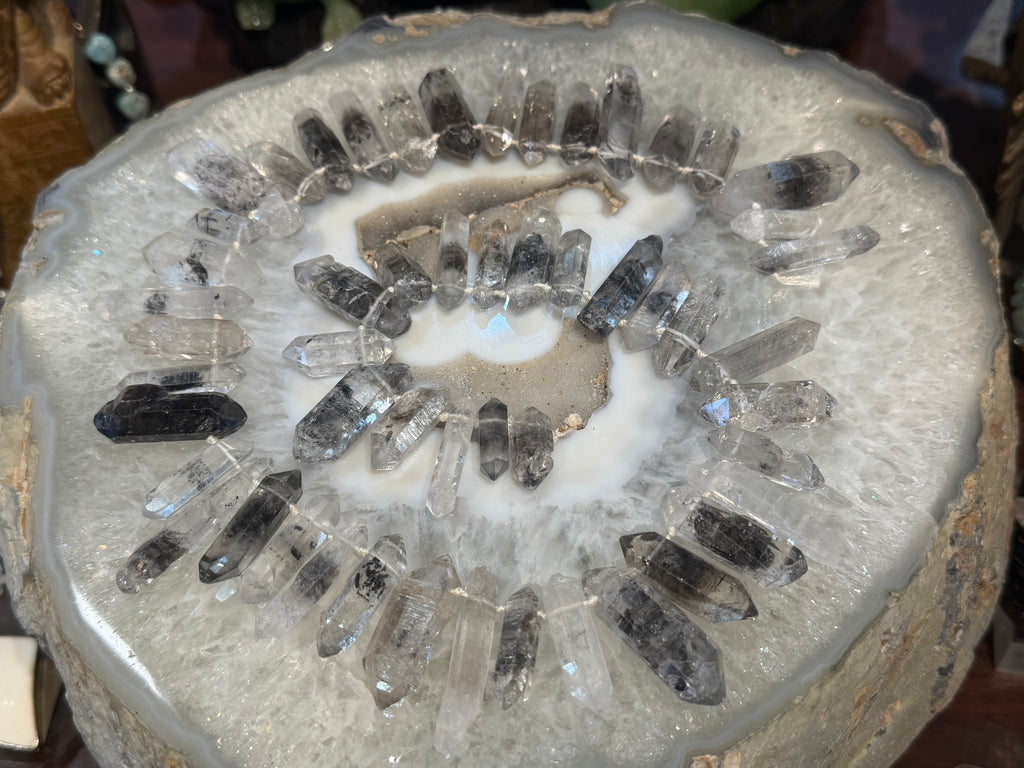 Stunning Tibetan double terminated quartz top drilled point gemstone beads