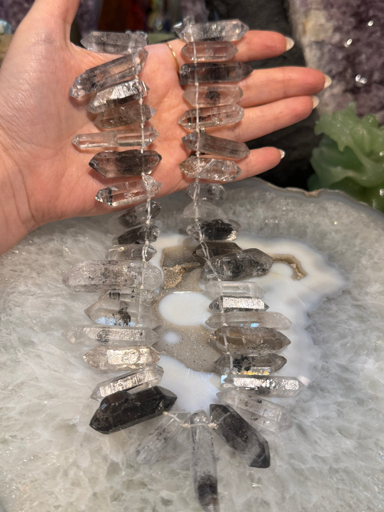 Stunning Tibetan double terminated quartz top drilled point gemstone beads