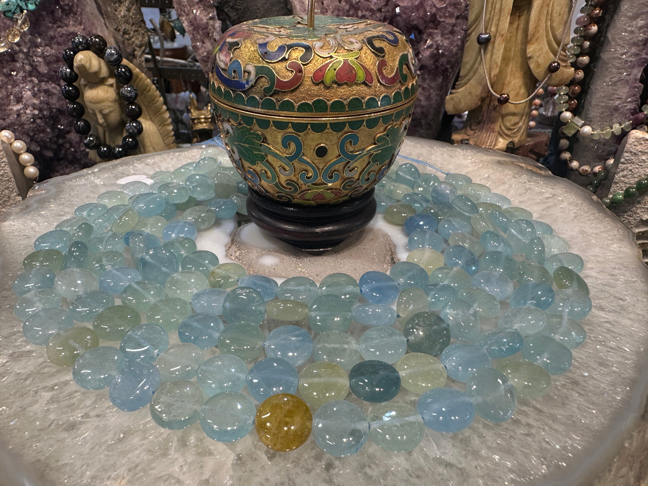 Aquamarine coin 12mm gemstone