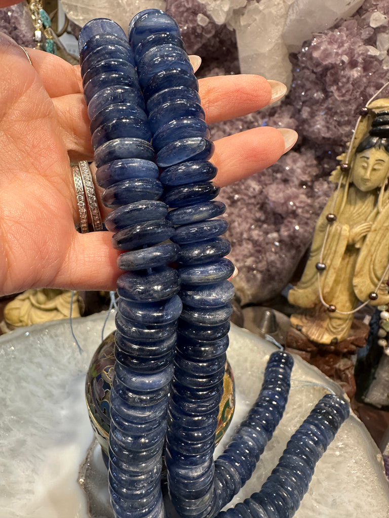 Superb kyanite 16mm smooth rondelle gemstone