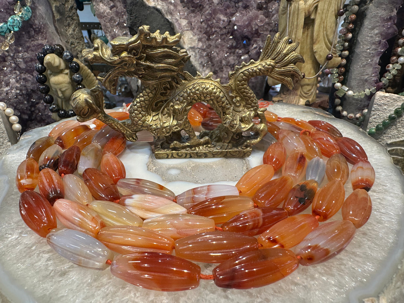 Carnelian carved 28mm melon gemstone