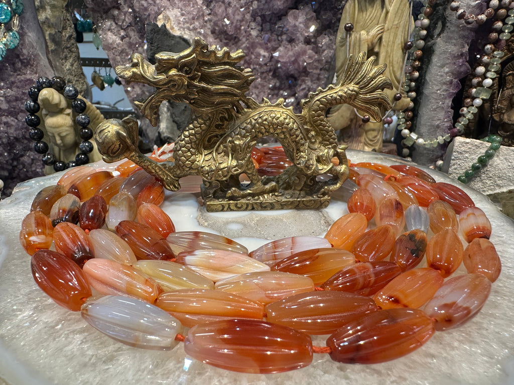 Carnelian carved 28mm melon gemstone