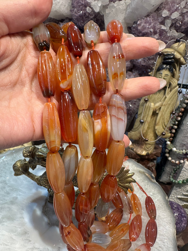 Carnelian carved 28mm melon gemstone