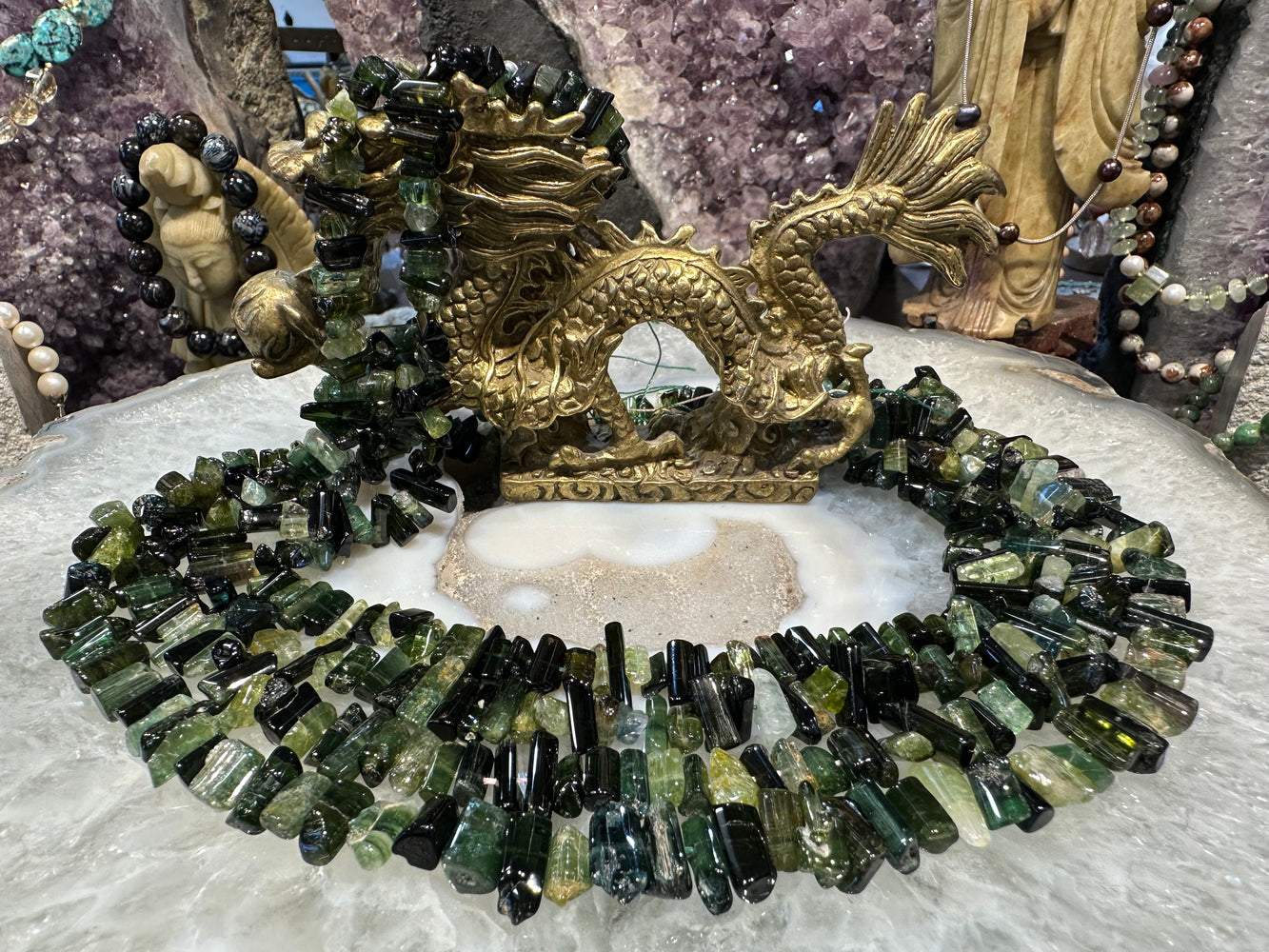 Green gem tourmaline tube 6-12mm gemstone
