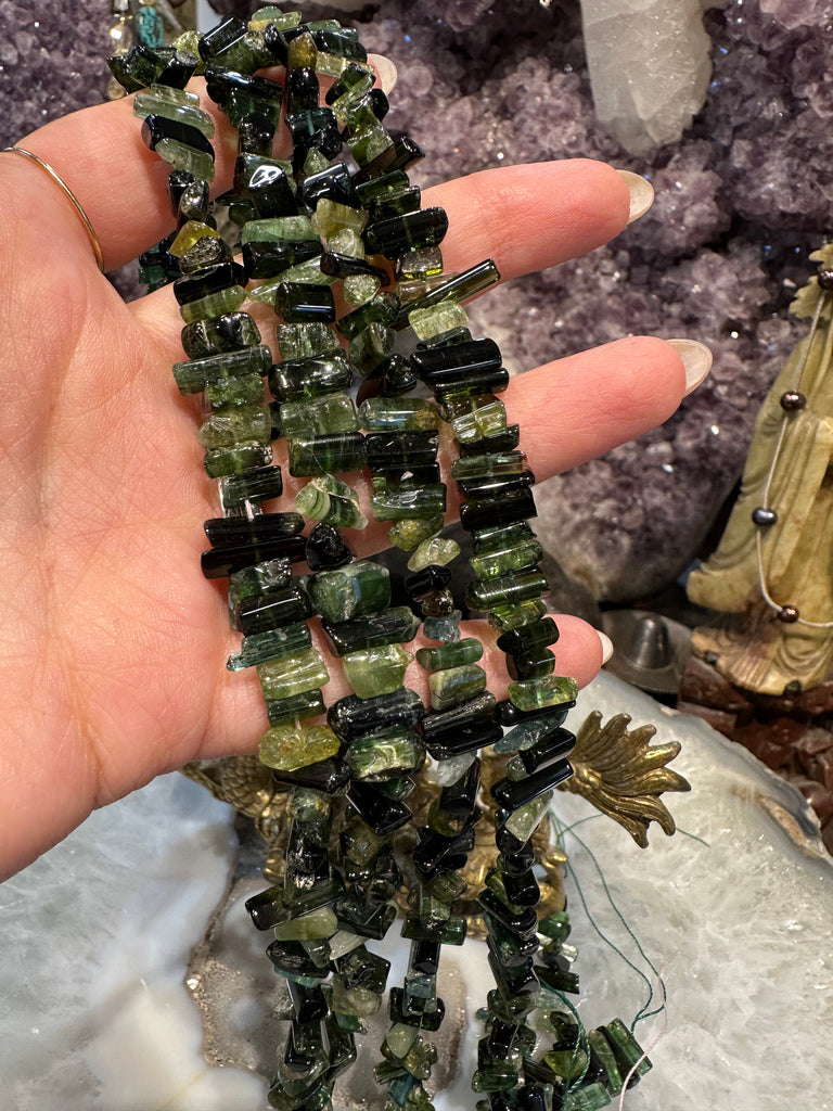 Green gem tourmaline tube 6-12mm gemstone