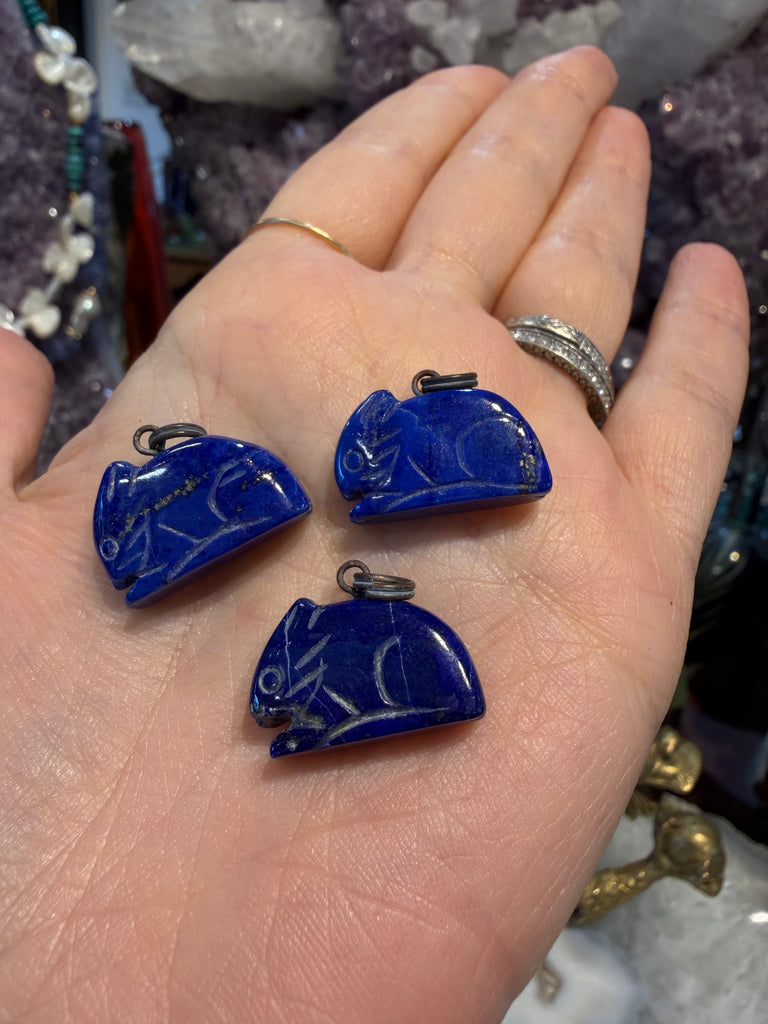 3 Lapis carved bunny pendant gemstones