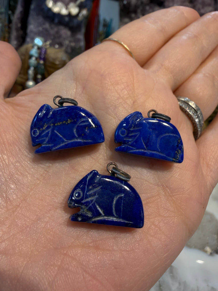 3 Lapis carved bunny pendant gemstones