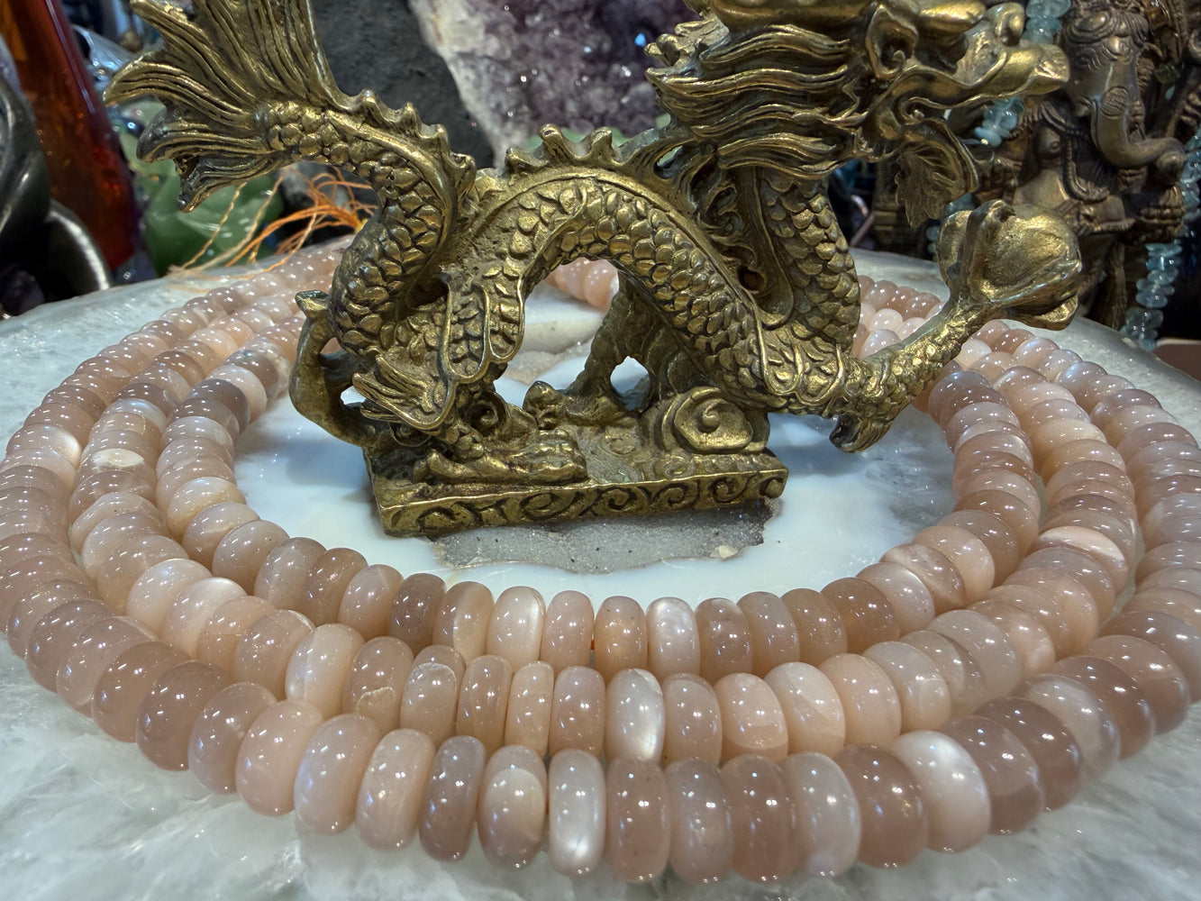 Perles de gemme rondes lisses 10 mm en pierre de lune pêche