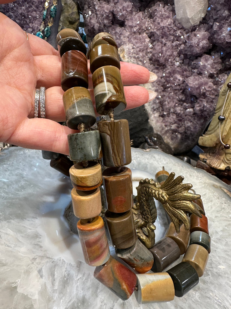 Landscape jasper barrel 10-20mm gemstone beads