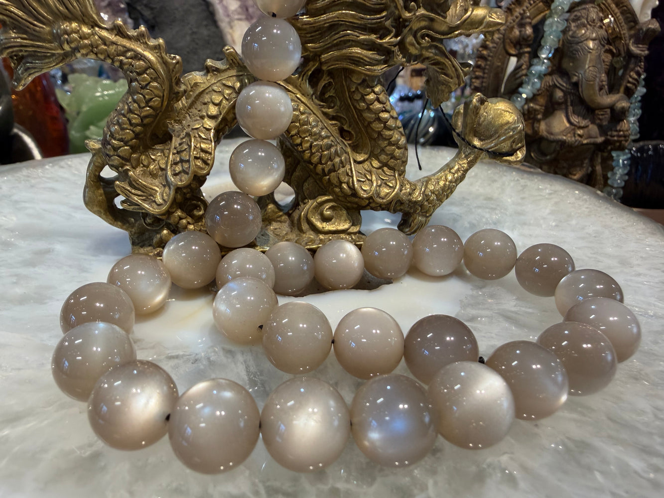 Perles de gemme de pierre de lune couleur taupe champagne de 12 mm
