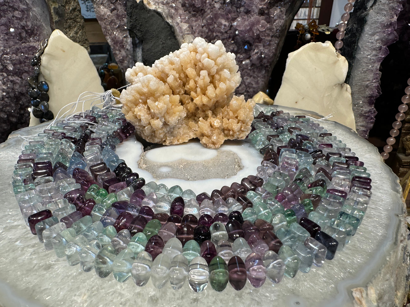 Rainbow fluorite flat square 8mm gemstone